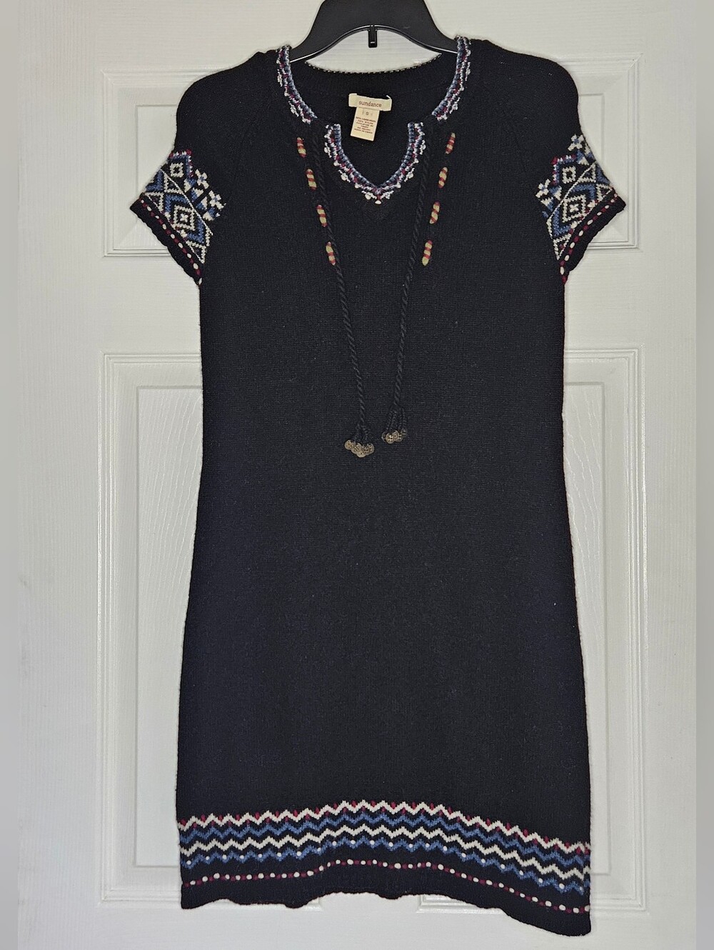Sundance Embroidered Lambswool Blend Sweater Dress Size S